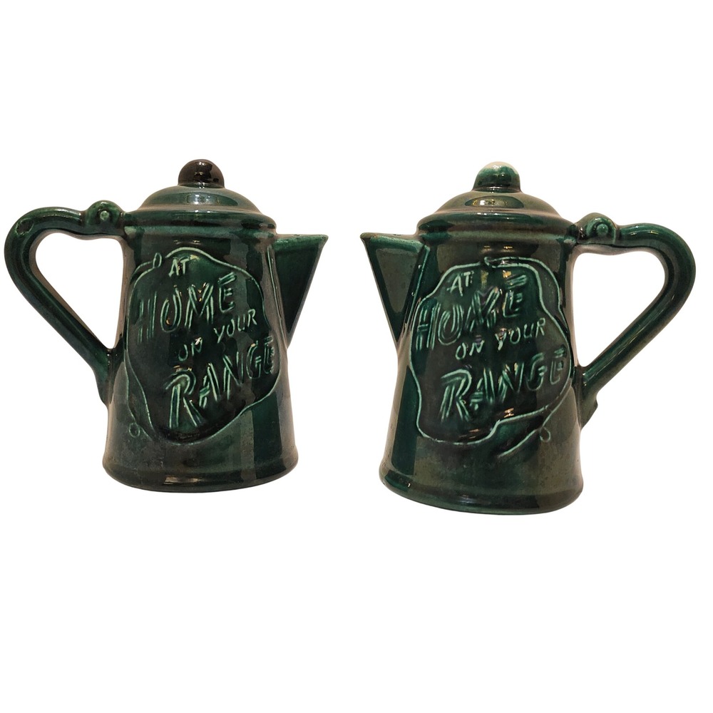 Vintage Green Drip Glaze Coffee Pot Salt Pepper Shakers At Home On Your Range